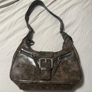 Vintage Brown Leather Crescent Shoulder Bag